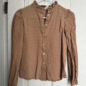Sezane Tan Gingham Blouse
